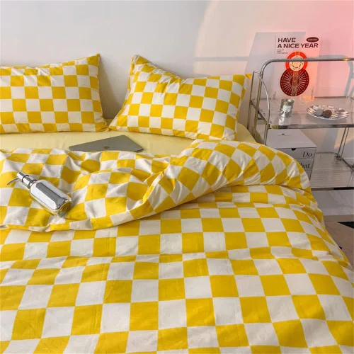 Miniatura 5 de Wellboo Juegos de Edredones Amarillo y Blanco Tamaño Individual Mujeres Hombres Amarillo Brillante Tablero de Ajedrez Cuadrícula Ropa de Cama