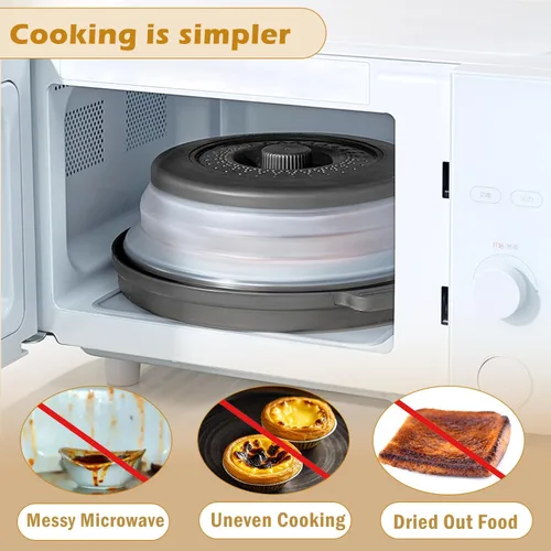 Miniatura 2 de Cubierta para microondas contra salpicaduras, cubierta de microondas para alimentos con bandeja anti-escaldadura, cubierta de placa de microondas