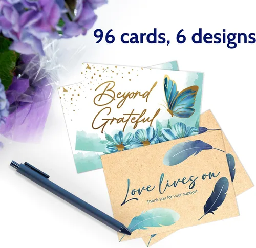 Miniatura 2 de T MARIE 96 tarjetas de agradecimiento funerarias de lámina dorada, diseños de estilo rústico de 4.5 x 6.25 pulgadas, notas de agradecimiento a