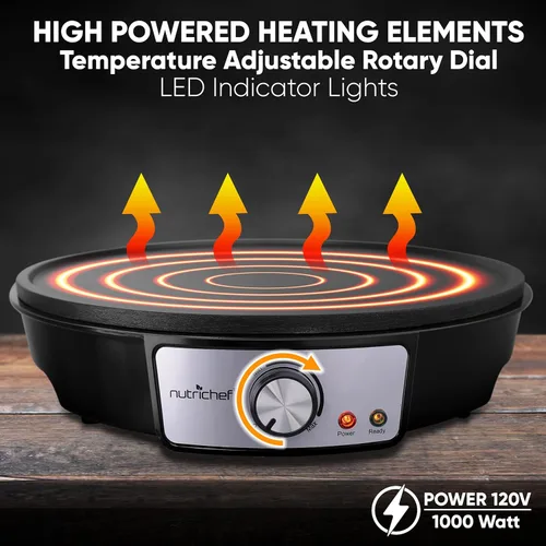 Miniatura 9 de NutriChef Plancha eléctrica y crepé Placa de cocina antiadherente de 12 pulgadas Control de temperatura ajustable Esparcidor de masa
