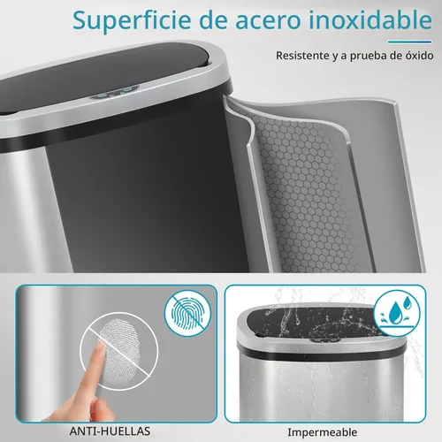 Miniatura 5 de Dkeli Cubo de basura automático de 13 galones con sensor de movimiento sin tacto, basurero de cocina de acero inoxidable con tapa, basurero de alta
