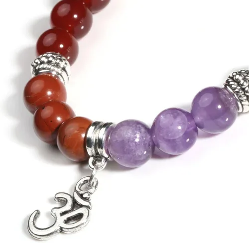 Miniatura 12 de Eigso Pulsera elástica de piedra de cristal de meditación curativa de 7 chakras para mujer con símbolo de loto, yoga, árbol, OM