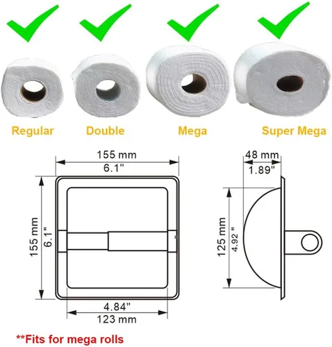 Miniatura 6 de Soporte de papel higiénico empotrado, soporte de pared de metal negro para rollo de papel higiénico para baño, diseño duradero y resistente que