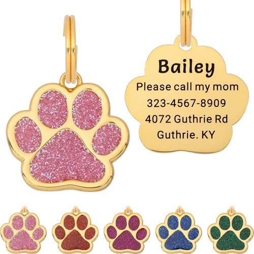 Miniatura 11 de Etiqueta para perro con grabado personalizado hasta 5 líneas de contenido para el nombre e información de tu mascota, bonita etiqueta de Azul