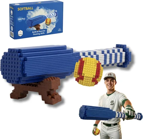 Miniatura 9 de Juego de bloques de construcción 3D de béisbol, pelota y murciélago, juguete educativo, perfecto para edades de 14, 15, 16 años en adelante