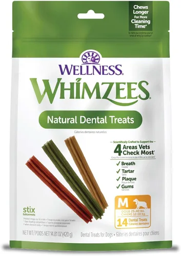 Miniatura 12 de Whimzees Wellness Stix Golosinas dentales para perros, masticables naturales, barra de gran tamaño, (7 unidades)