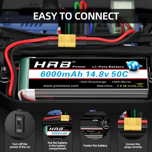 Miniatura 6 de HRB - Batería Lipo de 14.8 V 6000 mAh 4S 50C con enchufe XT60 compatible con avión RC, helicóptero RC, coche RC, camión RC, barco RC