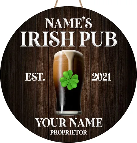 Miniatura 10 de ARTSY WOODSY Letrero de madera de pub irlandés personalizado (no tallado real), decoración del día de San Patricio, accesorios de placa de arte
