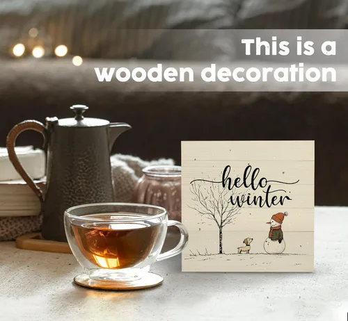 Miniatura 2 de Letrero Hola Invierno, Decoraciones de Invierno para el Hogar, Letrero de Caja de Madera de Muñeco de Nieve de Navidad, Letreros de Madera de Muñeco