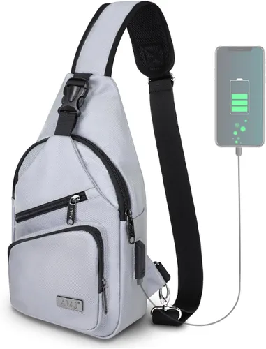 AMJ Bolso cruzado tipo bandolera para hombres y mujeres, mochila de hombro casual, mochila de pecho tipo morral para senderismo y viajes Blanco Gris