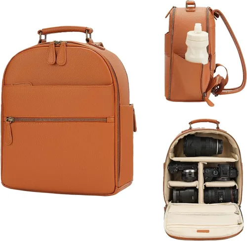 Mochila Pequeña para Cámara, Cuero PU Clásico con Compartimento para Pad/Tableta de 11 Pulgadas, Bolsa de Cámara Profesional para Fotógrafos para