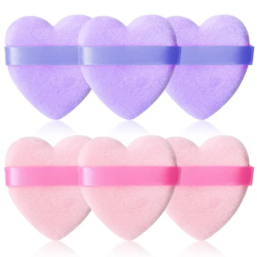 Miniatura 19 de 6 piezas de soplo de polvo para cara suave en forma de corazón para polvo suelto, polvo mineral, polvo corporal, terciopelo, base cosmética, 6