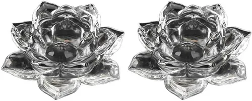Portavelas de cristal transparente con flor de loto – Portavelas de loto transparente, portavelas budistas, portavelas votivas de cristal para
