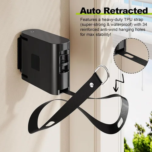 Miniatura 5 de Tendedero retráctil de TPU de 13.9 pies para interiores y exteriores, línea de secado resistente al viento para montar en la pared con agujeros Negro