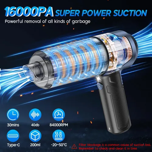 Miniatura 3 de JONYJ Aspiradora de mano para automóvil, aspiradora de mano de 16000 PA, portátil, inalámbrica, 2 en 1 plumero de aire y aspiradora con luz LED