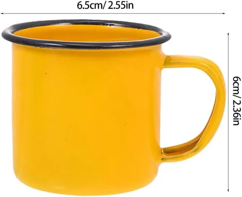 Miniatura 2 de SHOWERORO Taza esmaltada vintage de 2.55 pulgadas, taza de té retro para café, taza de agua ligera con mango antideslizante para hogar, oficina