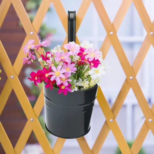 Miniatura 5 de KINGLAKE Macetas de flores, 10 macetas de metal para colgar en hierro, balcón, jardín, plantas, cestas para vallas, 4 pulgadas, soportes para flores