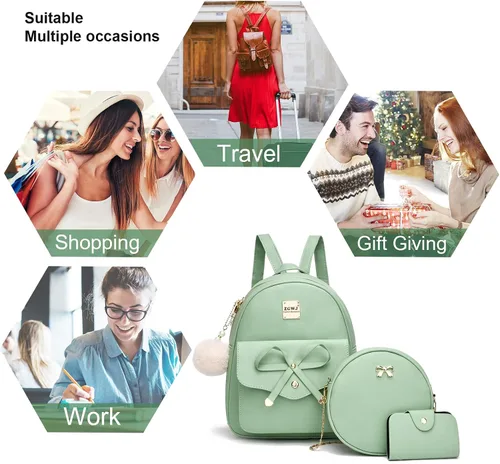 Miniatura 31 de ZGWJ Mini mochila de cuero con moño, mochila pequeña, linda mochila casual de viaje para niñas y mujeres, M, Mochilas tipo mochila
