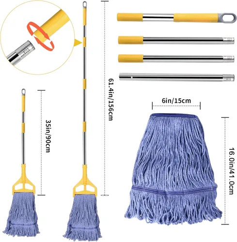 Miniatura 4 de Trapeador comercial con repuesto de cabezal extra, mango de 63 pulgadas, trapeador industrial de alta resistencia, trapeador húmedo con extremo