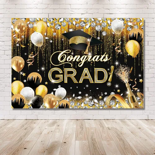 Miniatura 6 de MEHOFOND Telón de fondo con texto en inglés "Congrats Grad" para la clase de 2025, decoraciones de fiesta de graduación para fotografía