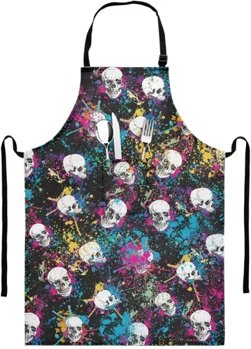 Miniatura 31 de GIFTPUZZ Delantal de chef para mujer con lazo largo y bolsillo frontal con correas