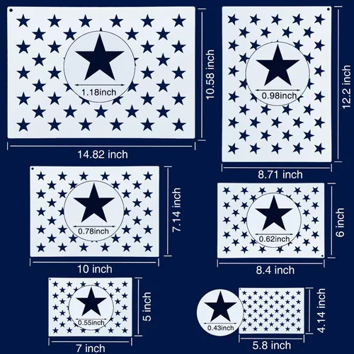 Miniatura 2 de WISYOK 12 plantillas para plantillas de bandera estadounidense de 50 estrellas, 6 tamaños, ideales para diseño de manualidades, proyecto del Día