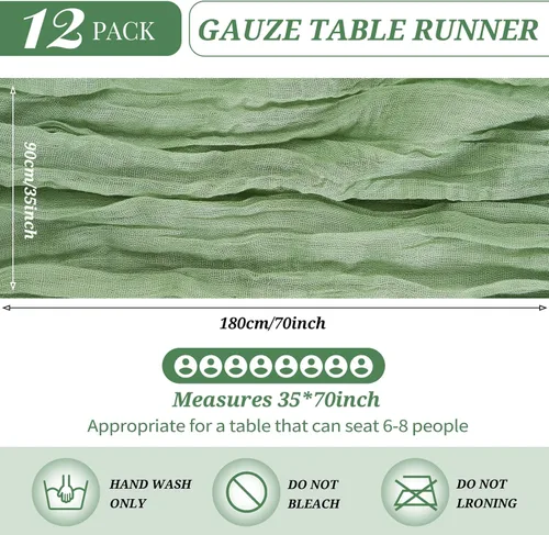 Miniatura 2 de Pack de 12 caminos de mesa de estopilla 35 x 72 pulgadas de largo, camino de mesa bohemio de tela de queso semi transparente, camino de mesa de gasa