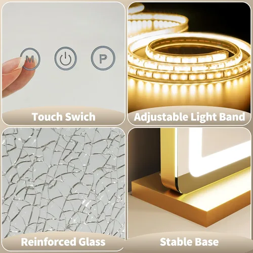 Miniatura 6 de FENNIO Espejo de tocador de 23 x 18 pulgadas con luces, espejo de maquillaje LED, espejo Hollywood con 3 modos de color y brillo ajustable, espejo