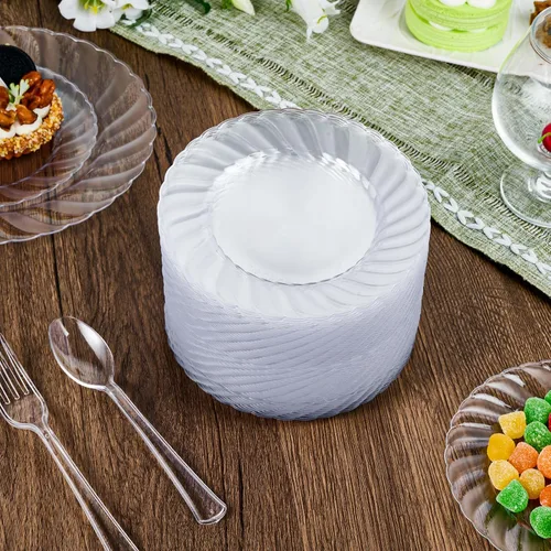 Miniatura 7 de FOCUSLINE 100 unidades de platos de plástico transparente de 6 pulgadas, platos desechables de plástico duro premium para ensalada y postre - Platos