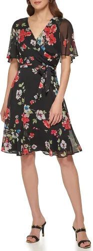 Miniatura 4 de DKNY Vestido ajustado y acampanado con cuello en V para mujer