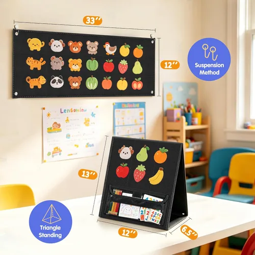 Miniatura 6 de AKAYOK Tablero de fieltro – Tableros de franela de doble cara para aprendizaje preescolar, narración interactiva y juego Tablero de letras