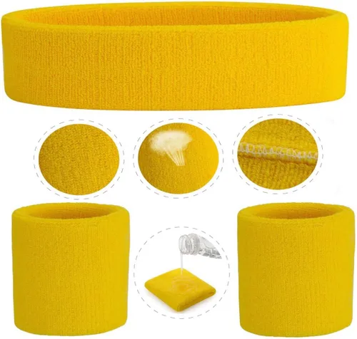 Miniatura 61 de ONUPGO - Conjunto de diadema y muñequeras deportivas para el sudor, hechas de algodón con bucles, muñequeras, contra humedad
