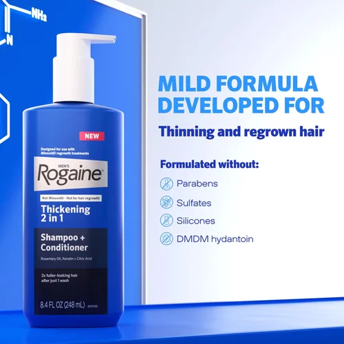 Miniatura 8 de Rogaine Champú Espesante 2 en 1 para Hombres + Acondicionador, Champú y Acondicionador Espesante para el Cabello con Aceite de Romero, Queratina