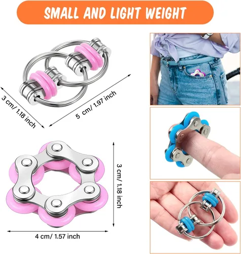 Miniatura 2 de Hicarer El juego de 8 piezas de juguetes para ansiedad incluye 4 cadenas de rodillos flippy y 4 cadenas de seis rodillos para bicicleta, regalos rosa