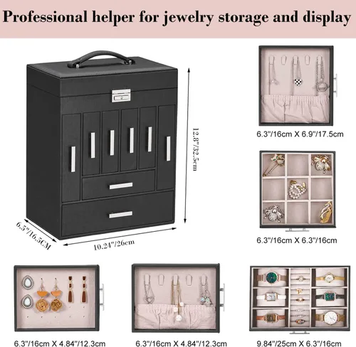 Miniatura 4 de ANWBROAD Jewelry Box Jewelry Organizer Box Large Jewlrey Boxes Gift for Women Jewelry Holder with Drawer for Necklace Earring Ring Bracelet Watches