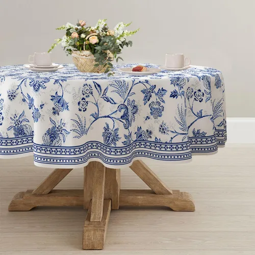 Miniatura 10 de Yighty Mantel Redondo de Navidad de 60 x 60 pulgadas, Mantel de Mesa de Decoración Navideña de Árbol y Alce, Poliéster Impermeable y Resistente a