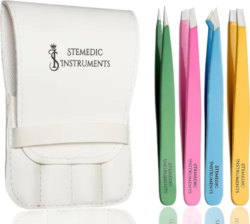 Juego de pinzas para cejas, pinzas multicolor profesionales para mujeres y hombres, juego de pinzas de alta precisión para vello facial, arreglo de