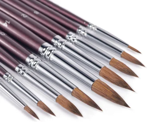Fuumuui - Pinceles de acuarela Sable, 9 piezas para trapear, pinceles profesionales de color de agua de punta redonda, perfectos para acuarela,