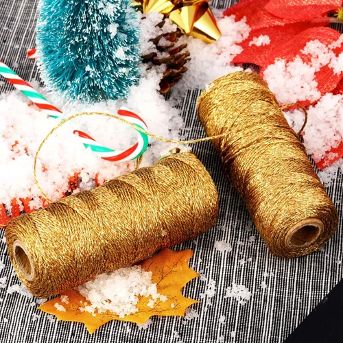 Miniatura 6 de Pangda 2 Rollos 200 Metros Cordel de Navidad Metálico para Panaderos, Cordel Decorativo para Envolver Regalos, Cordel para Manualidades, Cordel