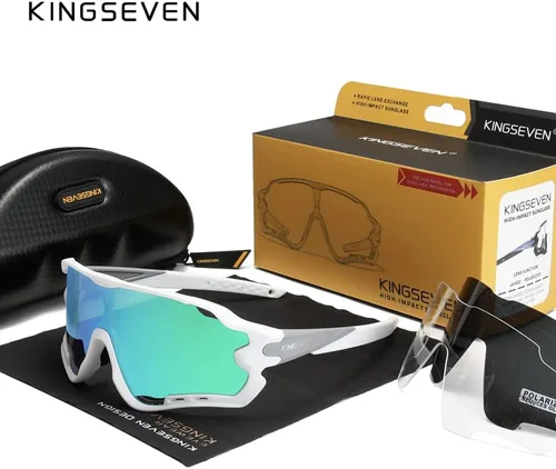 Miniatura 2 de KINGSEVEN Gafas de ciclismo polarizadas para hombres y mujeres, gafas de sol para bicicleta de carretera MTB con 4 lentes intercambiables LS-911