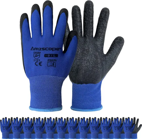 Miniatura 9 de Guantes de trabajo con revestimiento de poliuretano, 12 pares, guantes de jardín finos para hombres y mujeres, ideales para trabajo ligero