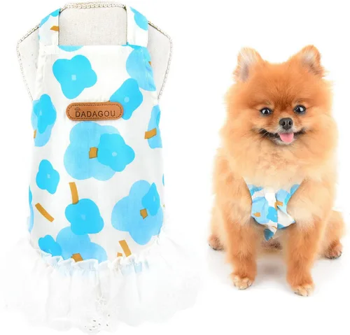 Miniatura 8 de SMALLLEE_LUCKY_STORE Lindo vestido floral de algodón con correa de algodón para mascotas, vestido de verano para perros pequeños, gatos, niñas