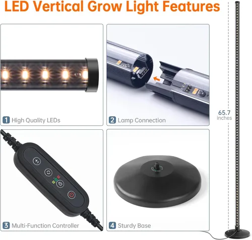 Miniatura 7 de Bstrip Luz de cultivo de pie para plantas de interior, luz de crecimiento vertical con 3 modos de luz, iluminación amplia y regulable, luces
