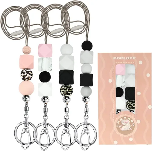 Miniatura 8 de POPLOPP 3 cordones para profesores para insignias de identificación y llaves, lindo cordón de silicona con cuentas para mujeres, enfermeras