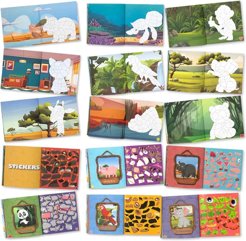 Miniatura 7 de Divertidos Libros de Pintura con Calcomanías para Niños, Juego de 2 – Entretenida Actividad de Calcomanías con Temas Vibrantes que Mantiene a
