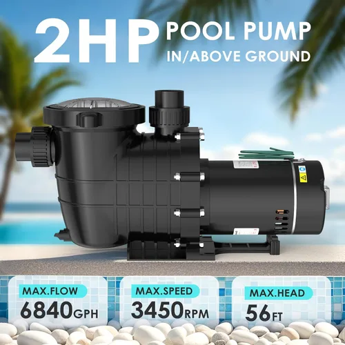 Miniatura 2 de Seeutek Bomba de piscina de 2.0 HP sobre el suelo y el suelo, potentes bombas de piscina autorecortables de 6900 GPH con cesta de filtro de colador