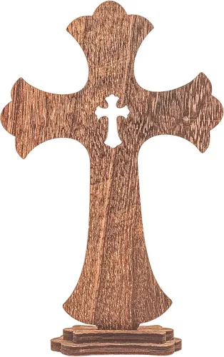 Miniatura 6 de Cruzes de pie de madera marrón de 9 pulgadas, paquete de 12, cruz de mesa rústica de madera para centros de mesa de bautismo, decoración de iglesia