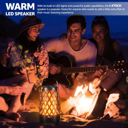 Miniatura 4 de IXTECH Altavoz Bluetooth para exteriores, impermeable, inalámbrico, con luz de llama LED, altavoz Bluetooth para ducha para camping, patio