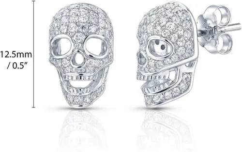 Miniatura 2 de BERRICLE Sterling Silver Cubic Zirconia Skull Dangle, Stud Earrings for Women – Trendy Gothic Sparkle