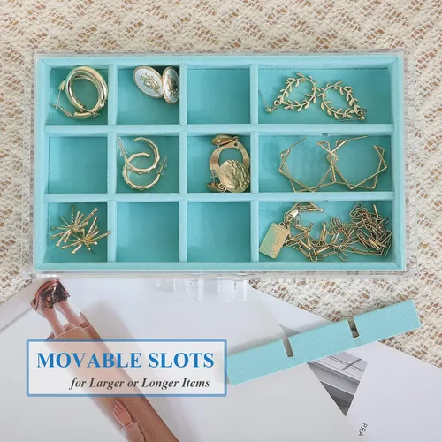 Miniatura 3 de misaya Organizador de joyas de aretes, caja de joyería de acrílico transparente con 5 cajones para mujeres, soporte de terciopelo para aretes